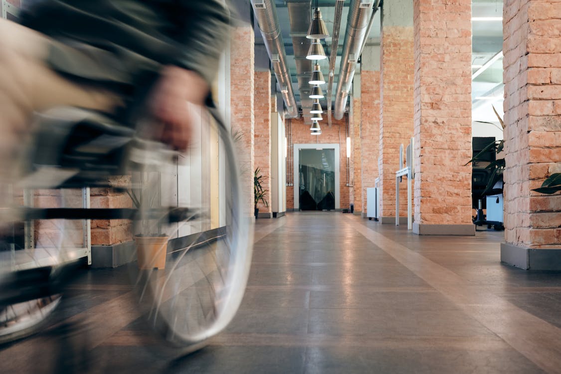 wheelchair down the corridor